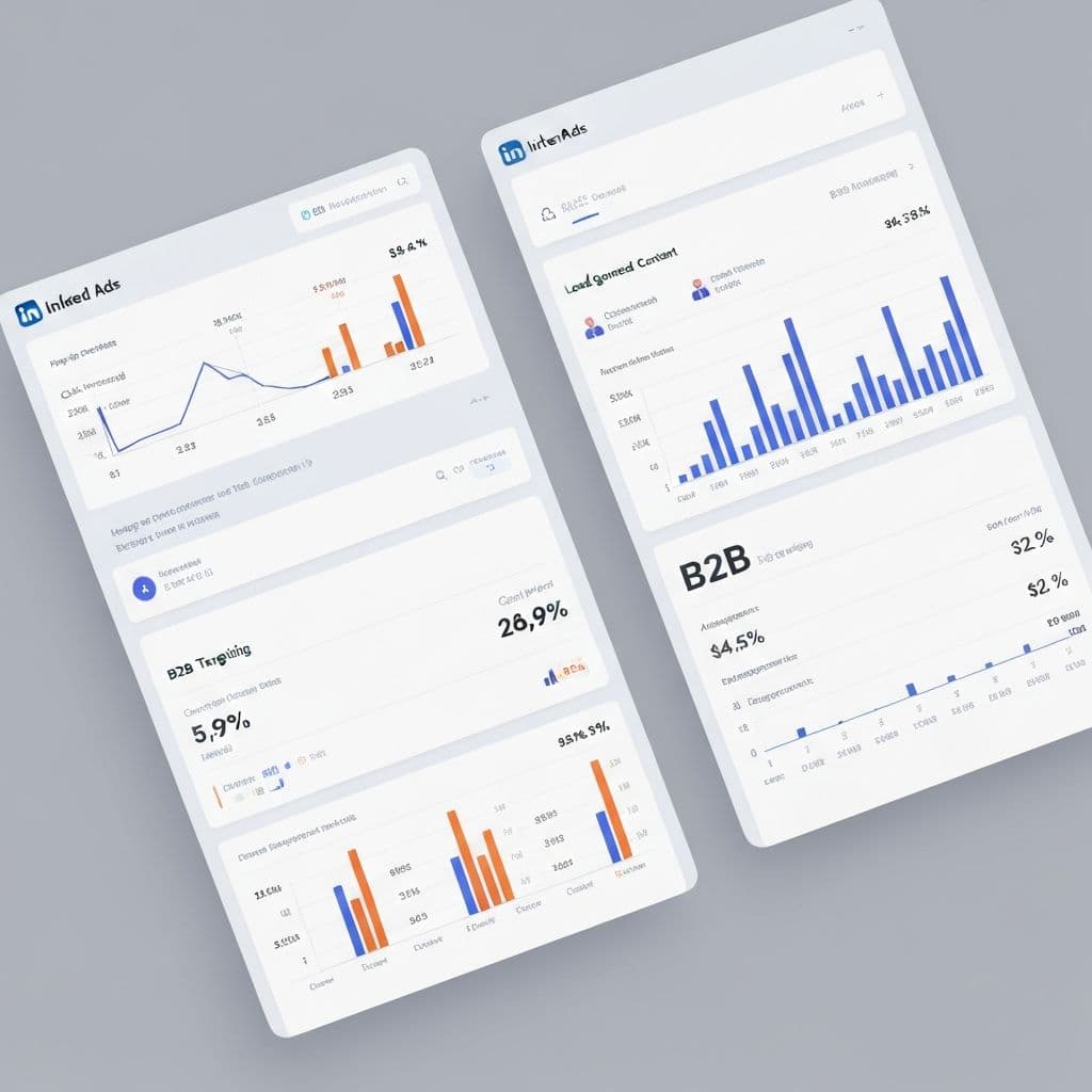 LinkedIn Ads dashboard showing sponsored content performance and lead generation metrics