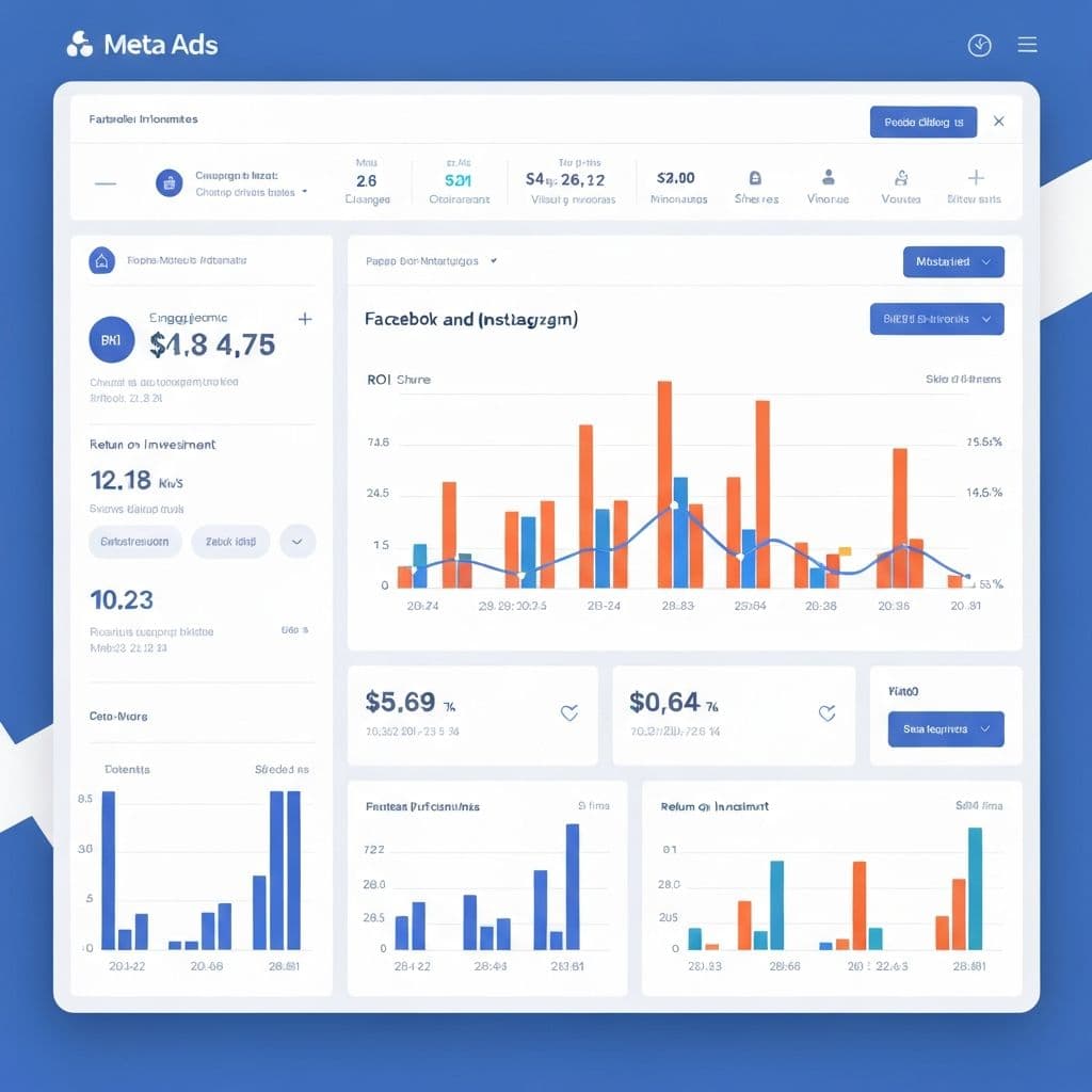 Meta Ads dashboard showing Facebook and Instagram campaign performance metrics
